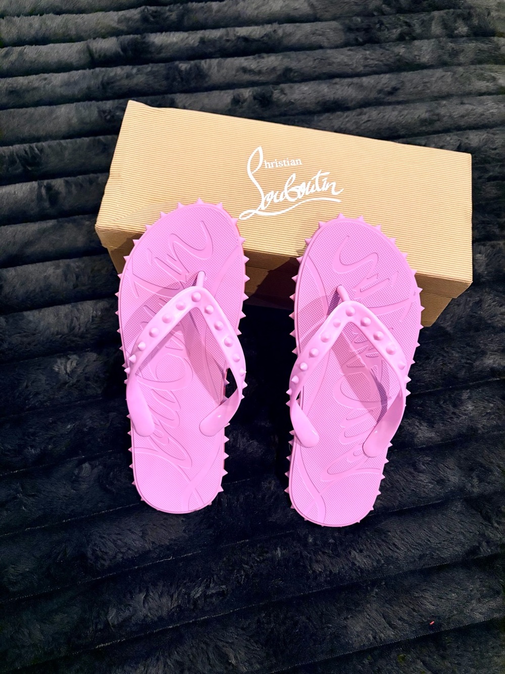 Christian Louboutin Pink Studded Flip Flop Sandals - Size 38 - Picture 5 of 6